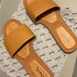 Qupid Tan Minimalist Slide Sandals